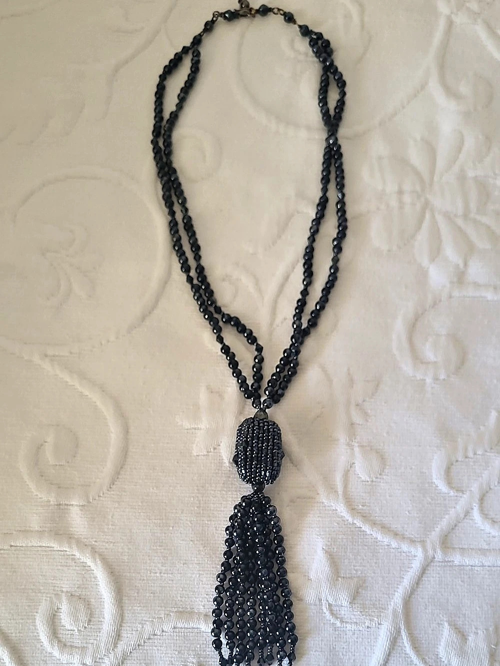 Black Beaded Tassel Necklace